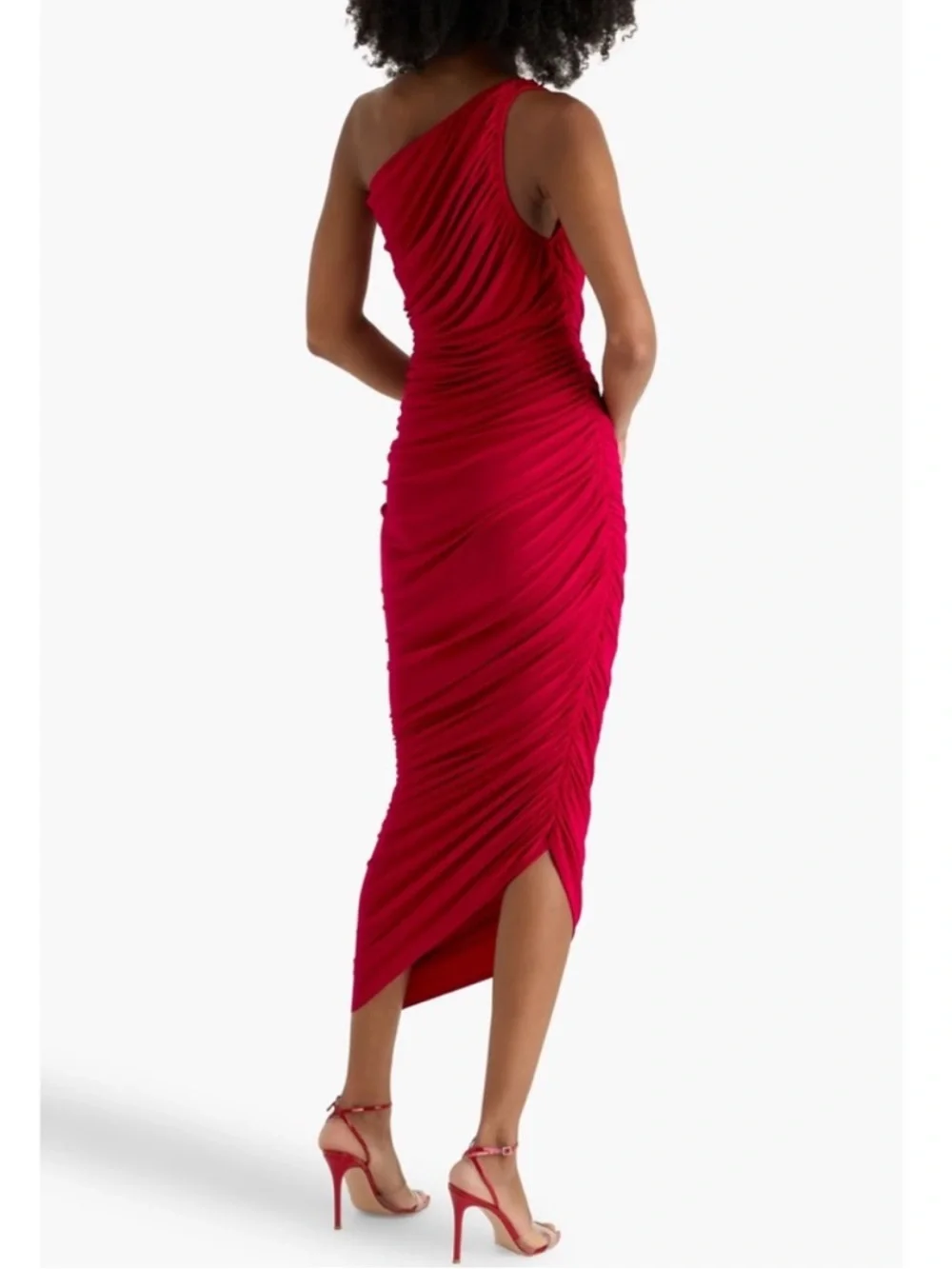 Norma Kamali Diana One Shoulder Gown Red Ruched Bodycon‎ Formal Cocktail Size XS